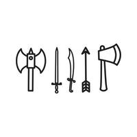Set of axe, sword and arrow icon vector