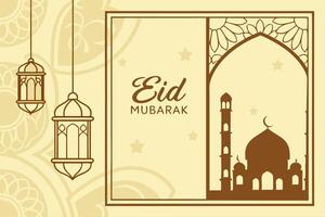 Eid Mubarak illustration for business use with a mosque and lantern design suitable for celebrations vector