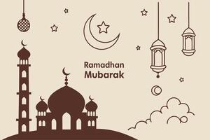Ramadhan Mubarak Illustration with Islamic Elements for Business Usage and festive celebration vector