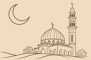 Islamic mosque illustration for business use, with crescent moon and minimalist style mosque design vector