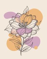 Abstract line drawing flower graphic with pastel color blobs for business use of creative design vector