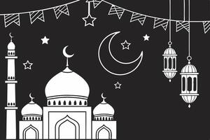 Elegant black and white graphic design featuring mosque, moon and stars for business uses vector