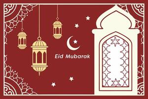 Eid Mubarak celebration business card design with hanging lanterns and crescent moon pattern, for various greetings and marketing purposes vector