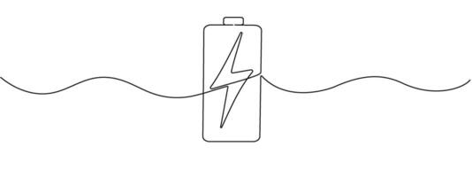 Charging a battery in one continuous line. figure. Battery with zipper in a minimalist linear style. Electricity concepts. editable illustration. vector