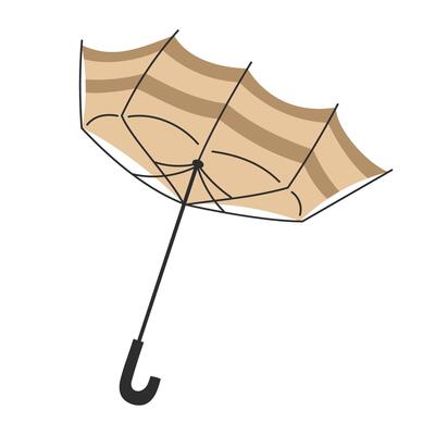 Broken Umbrella Damaged by Wind Isolated on a White Background for Spring Designs