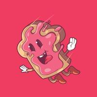 Toast Character covered in Jam falling. vector