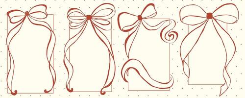 Set of handdrawn frames with decorative bows and hearts, perfect for invitations, greeting cards, or scrapbook design. illustration vector