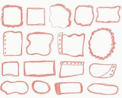 A collection of handdrawn sketchy frames in various shapes and styles, featuring doodle, grunge, abstract, and minimalist design elements. illustration vector