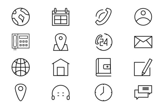 Contact Icons set line style editable clean node for your design element vector