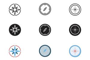 Compass icon set with 3 style line glyph line color vector