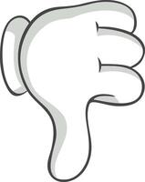 Cartoon hand featuring a thumb pointing downwards, clearly expressing disapproval or dislike. Simple and stylized design emphasizes the negative gesture and emotion vector