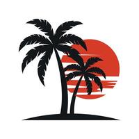 Silhouette of Palm Trees Against a Red Sunset vector