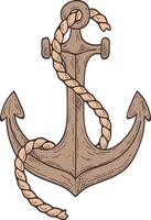 Vintage hand drawn anchor featuring rope intricately wrapped around it, isolated on a white background, perfect for enhancing maritime themed designs and evoking a sense of adventure vector