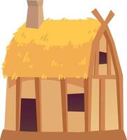 Small medieval house with thatched roof, chimney, wooden structure and small windows, representing the simple living in the countryside during the Middle Ages vector