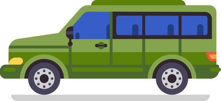 Large green minivan with tinted windows driving on a clean white background, presenting a side view of a versatile family car or commercial vehicle ideal for various journeys vector