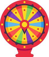 Wheel of fortune with many colored segments representing multiple possibilities, spinning to determine random outcomes in a game or contest, creating excitement and anticipation vector