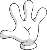 Cartoon hand wearing a white glove, making a gesture with three fingers raised, isolated against a clean white background, conveying a playful and humorous expression vector