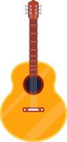 Vertical studio shot of a classic yellow acoustic guitar with brown neck, tuning pegs and strings, isolated on white background, representing music, entertainment and leisure vector