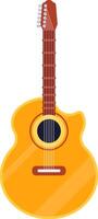 Yellow classical guitar showing sound hole, fretboard, headstock and tuning pegs isolated on white background representing music, arts, entertainment and leisure activities vector
