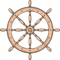 Hand drawn illustration of a classic wooden ship's wheel, symbolizing maritime navigation, control, and adventure on the open waters vector