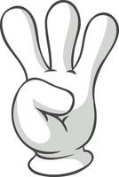 Cartoon hand wearing a white glove making a gesture with three fingers raised up, isolated on a white background, ideal for communication and counting concepts vector