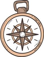 Hand drawn illustration of a vintage compass, featuring a detailed wind rose and a sturdy handle, evoking a sense of exploration and discovery vector