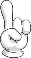 Cartoon hand wearing a white glove is making a gesture with the index finger pointing upwards, symbolizing attention, direction, or giving instructions vector