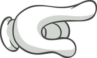 Cartoon hand featuring an extended index finger pointing right, set against a clean white background, perfect for conveying ideas of communication and directional guidance vector
