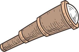 Hand drawn illustration of a vintage telescope pointing upward, isolated on a white background, featuring detailed linework and shading, evoking a sense of exploration and discovery vector
