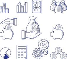 Finance. Set of icons in doodle style. Bitcoin vector