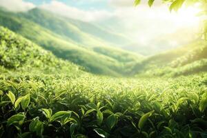 Stunning Green Tea Plantations Offering Space for Text with Gigapixel Standard Quality photo