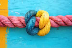 Two Ropes Tied in a Knot Against a Soft Pastel Background Ideal for Illustrating Connections photo