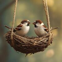 Sparrows in a Nest photo