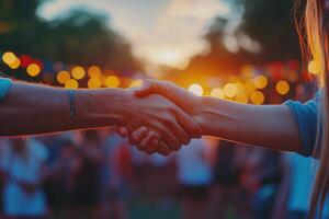 Professional and Friendly Interaction at a Vibrant Outdoor Event photo