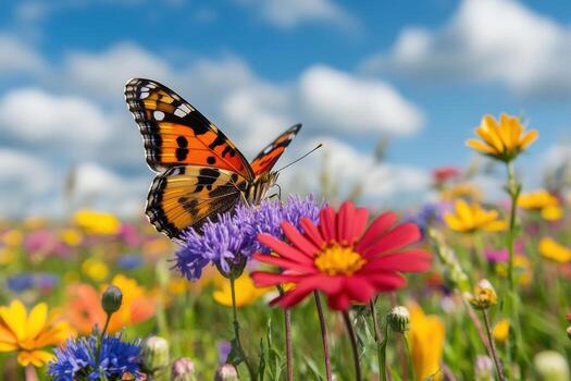 Vibrant Spring Flowers in a Field Creating a Colorful Natural Landscape Perfect for Inspirational Projects photo