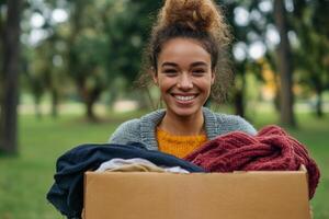 Volunteer Carrying Donation Box Inspiring Community Generosity and Support photo