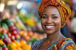 Vibrant African Woman Exuding Confidence and Style in Traditional Attire photo