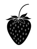 Black Strawberry Silhouette with White Seed Outlines on White Background vector