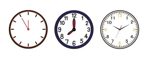 Three clocks showing different times, a simple illustration. vector