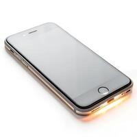 A front sleek smartphone with a soft glow on its edges, isolated on a white background photo