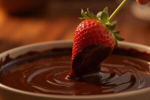 A strawberry dipped in chocolate, in a bowl photo
