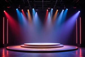 A stage with colorful lights in a theater photo