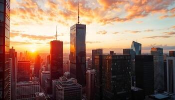 A view of the city skyline at sunset photo