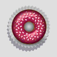 round sweet chocolate donut doughnut with dragee on paper napkin on white background vector