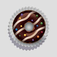 round sweet chocolate donut doughnut with dragee on paper napkin isolated on white background vector