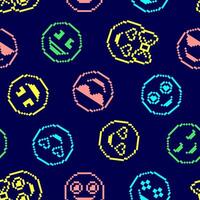 Seamless pattern with cute emoticons on dark background. vector