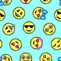 Seamless pattern with cute emoticons on blue background. vector