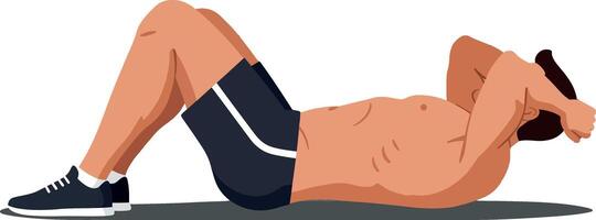A fit man performing a crunch exercise in a minimalistic design style showcasing strength and determination in illustration vector