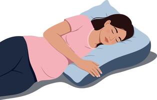 A serene woman peacefully sleeping on a soft pillow in a minimal, flat design style illustration vector