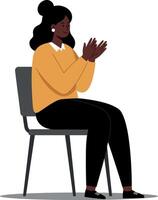 Woman sitting on a chair with a warm expression, clapping hands in a minimal, flat design style illustration vector